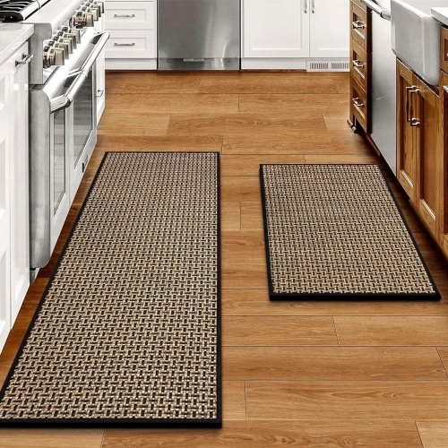 Kitchen Rugs and Mats Non Skid Washable Set of 2 PCS, Absorbent Runner Rugs for Kitchen, Front of Sink, Kitchen Mats for Floor, 17.3"x 47"+17.3"x 29" (Black) - Lot 3221