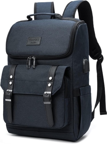 YALUNDISI Vintage Backpack Travel Laptop Backpack with usb Charging Port for Women & Men College Backpack Fits 15.6 Inch Laptop Blue - Lot 3222