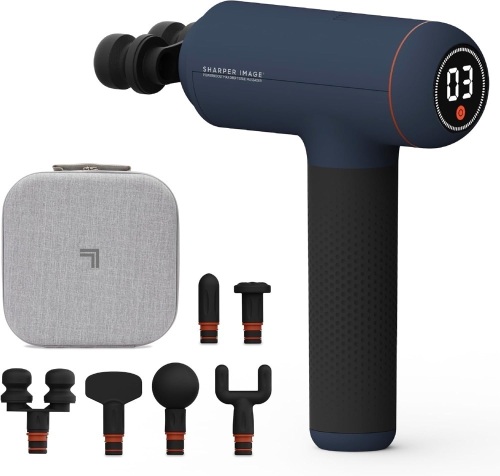 Sharper Image Powerboost Max Massage Gun - 6 Attachments, 7 Speeds, Quiet Motor| Deep Tissue Percussion Massager| Handheld Massage Tool for Back Shoulder Legs Full Body| Muscle Recovery & Pain Relief Visit the Sharper Image Store - Lot 3224