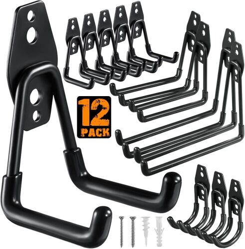 12 Pack Garage Hooks Heavy Duty Utility Steel with Anti-Slip Coating - Lot 3465