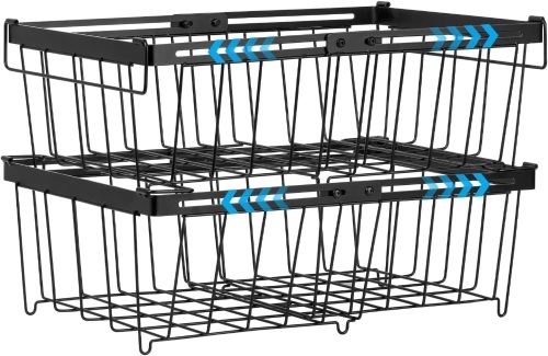 Wetheny Freezer Organizer Bins - Fit 10 to 20 Cu.FT Chest Freezer, 2 Pack Large Expandable Stackable Deep Freezer Organizer Bins, Wire Sort Frozen Food Baskets, Black - Lot 3234