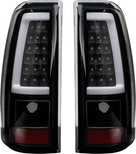 Tail Light Assembly Compatible With 2003-2006 Chevy Silverado 1500 2500 3500 Driver and Passenger Side Smoke Black LED Rear Brake Lamps With Bulb Inside And Wiring Harness - Lot 3236