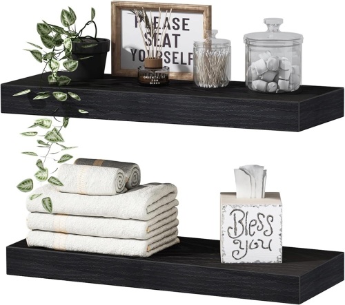 QEEIG Black Bathroom Floating Shelves for Wall Shelf Over Toilet Wall Mounted Farmhouse Small 16 inch Set of 2 (008-40B) - Lot 3240