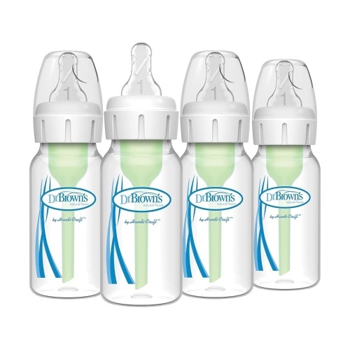 Dr. Brown's Natural Flow Anti-Colic Options+ Narrow Baby Bottle, 4 oz/120 mL, with Level 1 Slow Flow Nipple, 0m+, 4 Bottles - Lot 3339