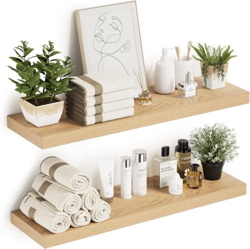 Bathroom Floating Shelves, 36-Inch Wall Mounted Storage Over Toilet - Modern Farmhouse Set of 2 for Kitchen, Bedroom, Hanging Book Shelf - Lot 3255