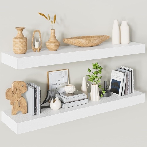 Floating Shelves for Wall 36 Inches Long,9.3" Deep White Floating Shelf Set of 2,Wall Mounted Shelves for Bathroom Bedroom Living Room Kitchen Office,Shelf for Books Storage,Home Decor - Lot 3267