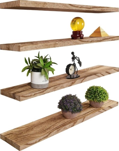 Wood Floating Shelves for Wall, Rustic Wall Shelves for Bedroom, Wall Mounted Floating Shelf, Set of 4 Light Walnut 36 Inch - Lot 3401