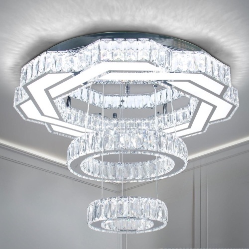 22.5" Crystal Chandeliers Living Room Modern Chandelier Crystal Ceiling Light LED 2 Rings Pendant Light Flush Mount Chandelier for Bedroom Dining Room Entryway (Cool White) - Lot 3408