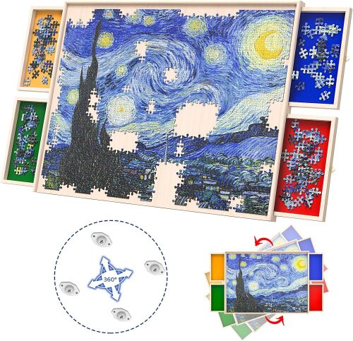 Rotatable 360-Degree Wheels Puzzle Board with Drawers and Cover - Lot 3409