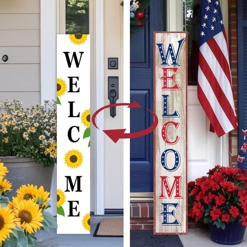 wo Sided Summer 4th of July Porch Sign, Wooden Sunflower - Lot 3560
