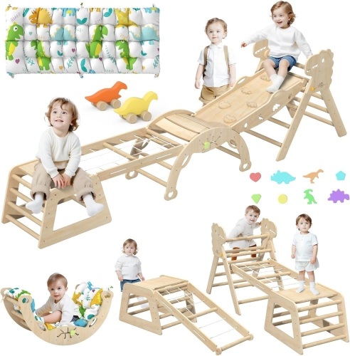 Large Pikler Triangle Set with Pillow Foldable Toddler Climbing Toys - Lot 2690