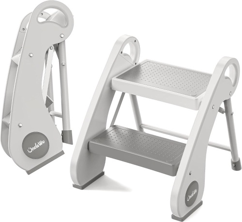 UNCLE WU 2-Step Toddler Stool - Foldable, Lightweight & Anti-Slip | Steel Step Stool for Kids, Potty Training, Bedside & Bathroom Sink - Lot 3531