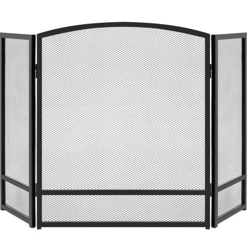 3-Panel Simple Steel Mesh Fireplace Screen w/ Worn Finish - 47.5x27.25in - Lot 3302