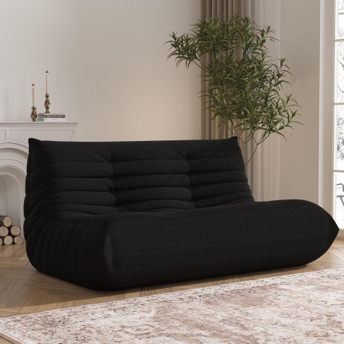 Bean Bag Chair, Loveseat Fireside Chair Bean Bag Sofa Large Bean Bag Chair for Adults, 2 Seater Bean Bag Chairs for Teens with High Density Comfortable Foam, Bean Bag for Living Room, Bedroom (Black) - Lot 3505