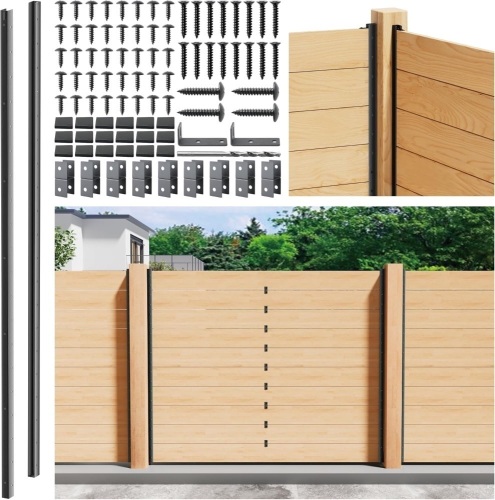 4-Pack 5FT U-Shaped Metal Fence Posts (H: 56.7″), No-Dig Hard Surface Mount for Privacy Fences, Garden, AC Units, Pool Equipment, and Trash Can Enclosures Matte Black - Lot 3515