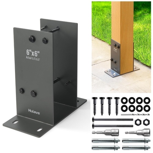 Hulave 1Pack Stainless Steel 6 x 6 (Actual: 5.5" x 5.5") Post Base, Suitable for Terrace Railing, Fence, Gazebo, Porch, etc Concrete Support Anchor Base Post Anchor Bracket (Dark Gray) - Lot 3524