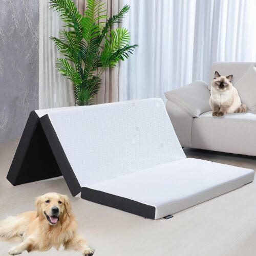 4-inch Queen Size Tri-Fold Memory Foam Mattress, Foldable for Indoor, RV/Camper Van, Travel, Camping, and Guest Rooms - Lot 3777
