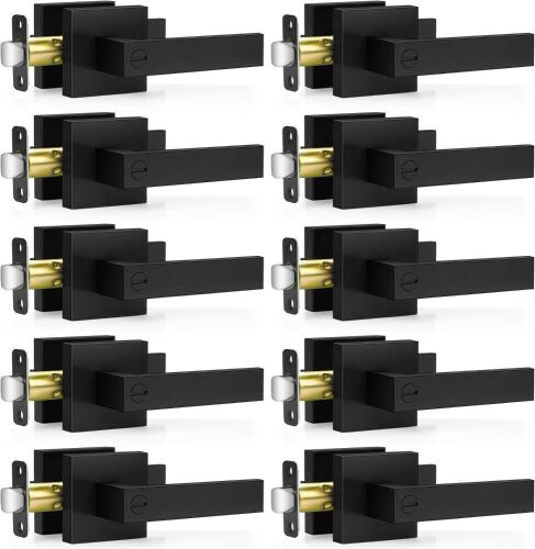 10 Pack Matte Black Door Handles, Keyless Interior Door Knobs, Privacy Door Lever Locksets for Bedroom Bathroom - Lot 3548
