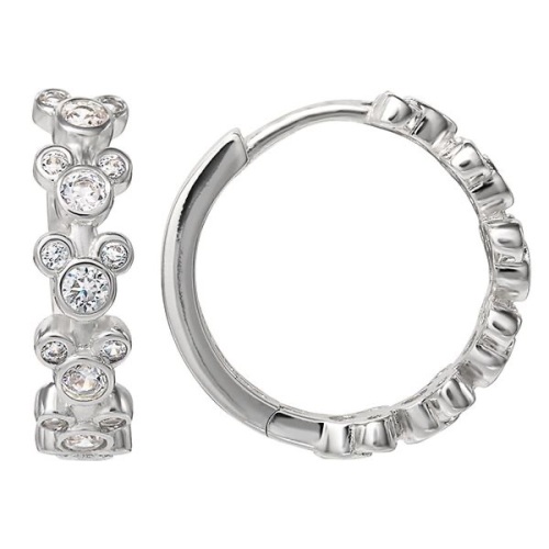 Disney Mickey Mouse Silver Plated Cubic Zirconia Endless Hoop Earing  - Lot 121