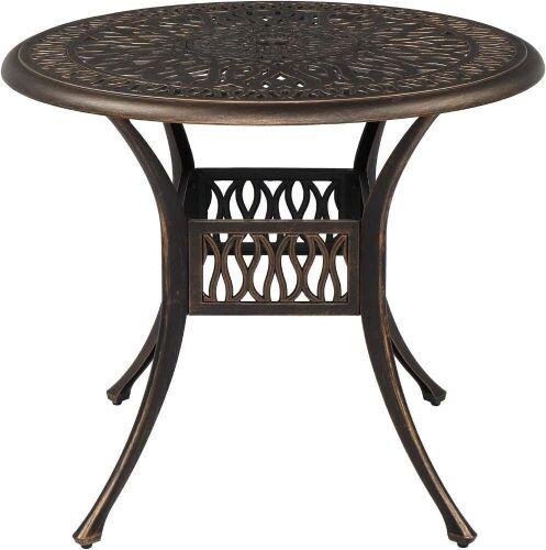 VINGLI 35" Patio Cast Aluminum Dining Table w/ Umbrella Hole  - Lot 99