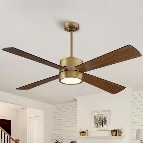 IHOMEadore 52 in. Indoor Integrated LED Natural Brass Ceiling Fan with Light and Remote Control - Lot 163JF