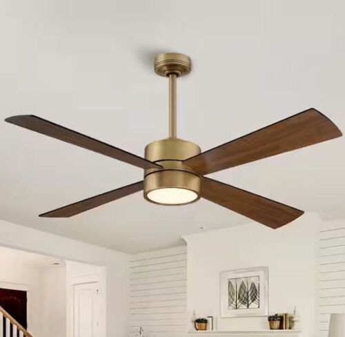 IHOMEadore 52 in. Indoor Integrated LED Natural Brass Ceiling Fan with Light and Remote Control - Lot 164JF