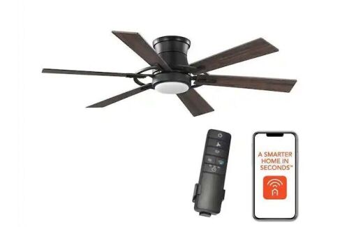 Home Decorators Collection Makenna 52 in. White Color Changing Integrated Indoor LED Matte Black Ceiling Fan with Remote - Lot 166JF