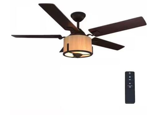 Home Decorators Collection Freyton 52 in. LED Oil Rubbed Bronze Indoor Ceiling Fan with Light Kit and Remote Control Included - Lot 168JF