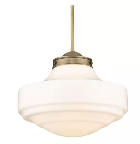 Golden Lighting Ingalls 1-Light Modern Brass Vintage Milk Glass Standard Pendant Light - Lot 169JF