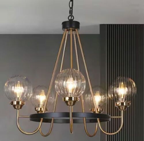 5-Light Brass Chandelier Sputnik Pendant Light with Round Glasses - Lot 266JF