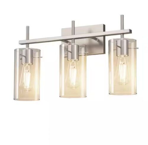 20 in. 3-Light Bathroom Brushed Nickel Metal Vanity Light Frame with Clear Glass Shades - Lot 268JF