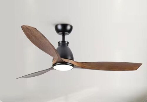 YUHAO 52 in. Integrated Dimmable LED Indoor Farmhouse Black Ceiling Fans with Light Kit and Remote, Reversible DC Motor - Lot 277JF