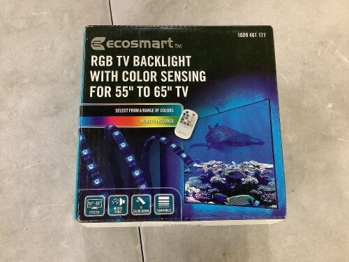 EcoSmart 55" to 65" TV RGB Color Sensing Dimmable Plug-In LED Black TV Backlight with Remote Control - Lot 334