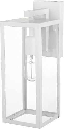  GLOBE Electric Bowery 1-Light Outdoor Indoor Wall Sconce, Matte White, Clear Glass Shade  - Lot 375JF