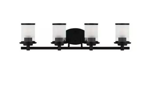 Hampton Bay Truitt 32.1 in. 4-Light Matte Black Modern Transitional Vanity with Clear and Frosted Glass Shades - Lot 661JF