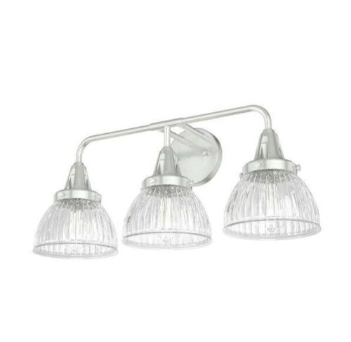 Hunter Cypress Grove 24.25 in. 3 Light Brushed Nickel Vanity Light with Clear Holophane Glass Shades - Lot 665JF
