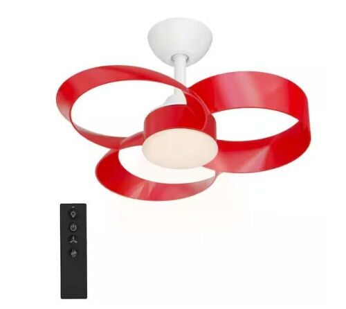 Breezism Windora 22 in. Indoor White Ceiling Fan with Red Blade Dimmable Integrated LED Light and Remote Control - Lot 170JF