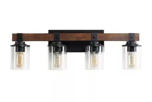 27.2 in. 4-Light Walnut Black Farmhouse Vanity Light Fixture  - Lot 468JF