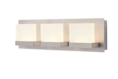 Home Decorators Collection Alberson Collection 3-Light Brushed Nickel LED Vanity Light with Frosted Acrylic Shade - Lot 565JF