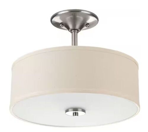 Progress Lighting Inspire Collection 13 in. Brushed Nickel 2-Light Transitional Bedroom Ceiling Light Drum Semi-Flush Mount - Lot 677JF
