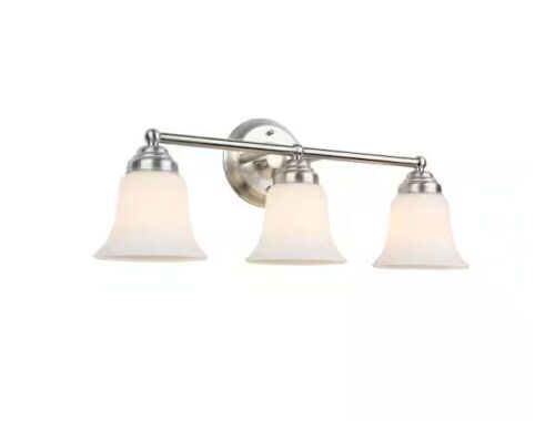 Hampton Bay Ashhurst 3-Light Brushed Nickel Classic Traditional Bathroom Vanity Light with Frosted Glass Shades - Lot 678JF