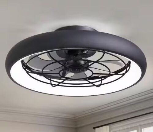 ANTOINE 20 in. Indoor Black Ceiling Fan with LED Dimmable Light, Low Profile Flush Mount  - Lot 173JF