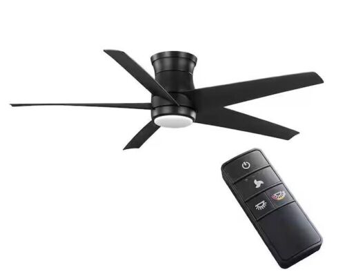 Hampton Bay Mena 54 in. White Color Changing LED Indoor/Outdoor Matte Black Hugger Ceiling Fan with Light and Remote - Lot 174JF