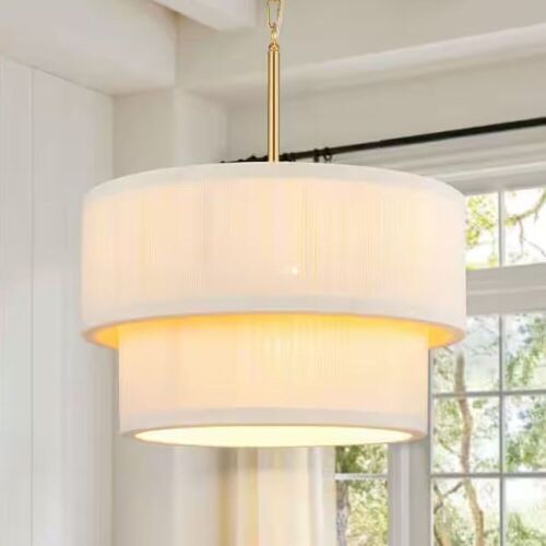 Rennnsan Shine 6-Light Matte Brass with Beige Handmade Ropes Fabric Chandelier - Lot 176JF