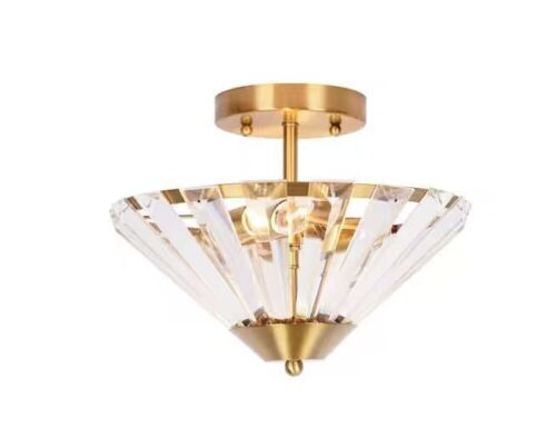 Alsy 11 in. 2-Light Brushed Gold Plated Transitional Semi-Flush Mount with Clear Glass Faceted Shade - Lot 662