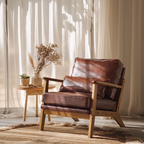 VINGLI Mid Century Solid Wood Modern Wide Armrests Accent Chair with Pillow - Lot 96