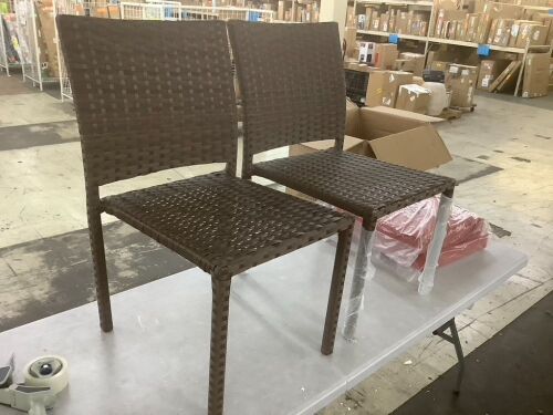 Set of 2 Stackable Outdoor Patio Wicker Chairs w/ Cushions, UV-Resistance - Scratched & Bent Leg - Lot 229