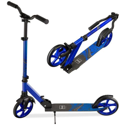 Kids Height Adjustable Kick Scooter w/ Carrying Strap, Non-Slip Deck, Kickstand - Blue - Lot 514