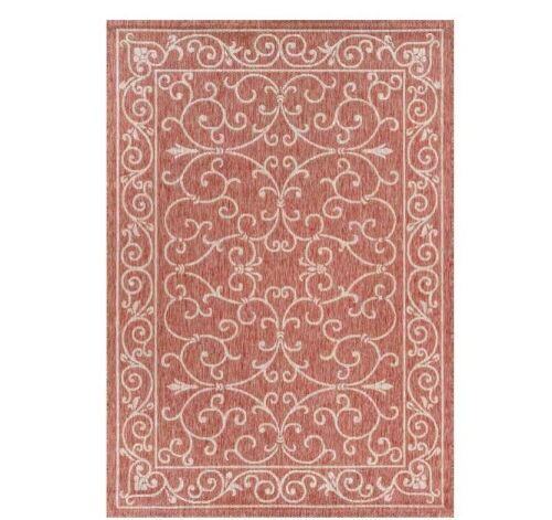 JONATHAN Y Charleston Vintage Filigree Red/Beige 3 ft. 11 in. x 6 ft. Textured Weave Indoor/Outdoor Area Rug - Lot 270JF
