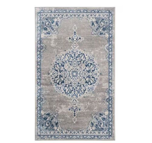 SAFAVIEH Brentwood Light Gray/Blue Doormat 3 ft. x 5 ft. Distressed Medallion Floral Area Rug - Lot 465JF